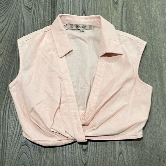 NWT Bonage Crop Top Sleeveless Deep V-Neck Button Down Pastel Pink Medium - Picture 1 of 6